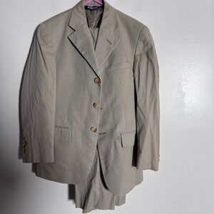 Polo Ralph Lauren Suit Boys 10 W24 Tan Solid 3-Button Cotton Notch Lapel EE5411